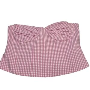 Zara Pink Gingham Bustier Top Strapless Size XL
